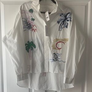 Anthropologie - Corey Lynn Carter Blouse -White Shirt with Multicolor Embroidery